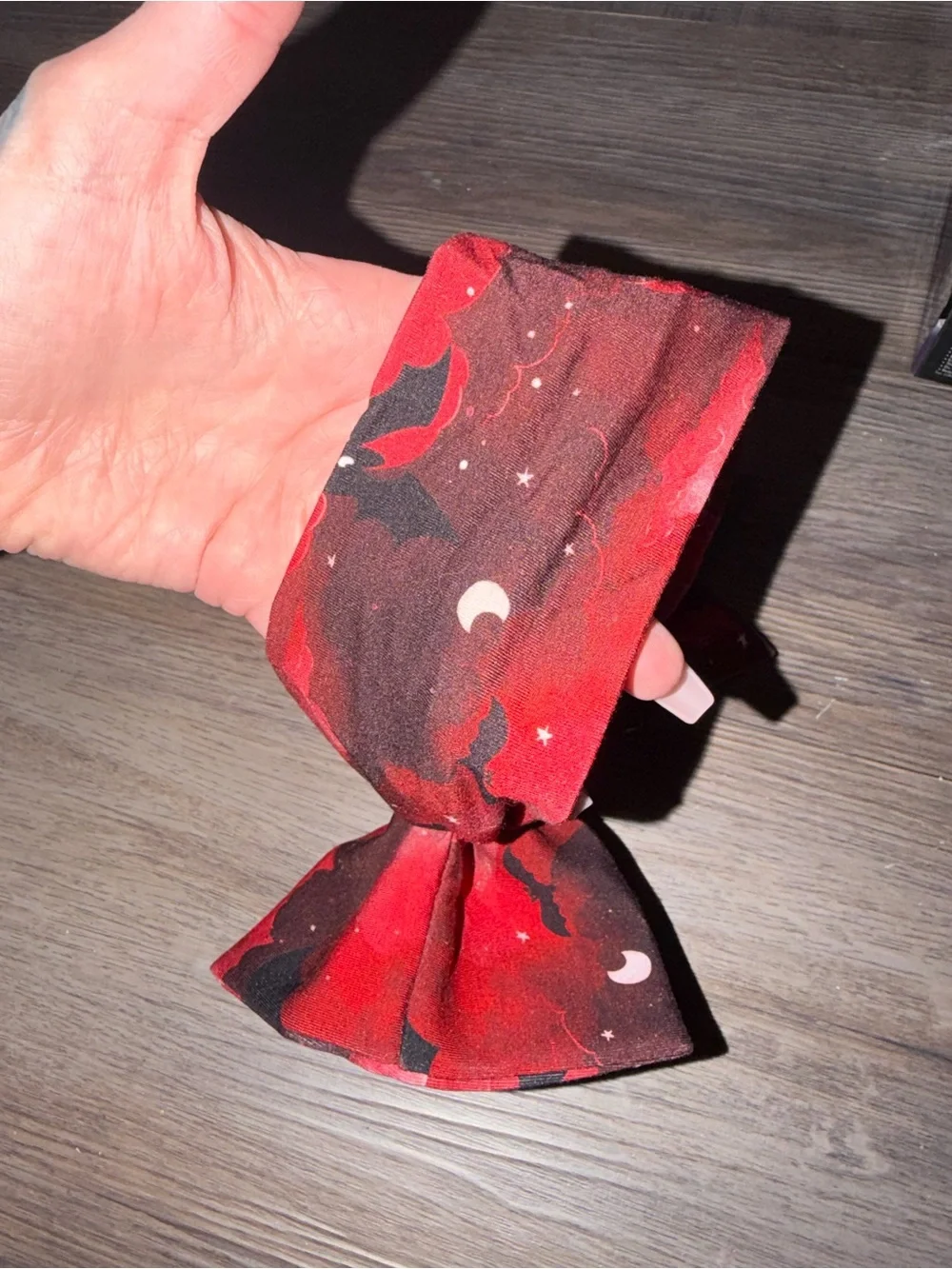 Red Kids Bow Hair Clip with Night Sky Bat Print- new